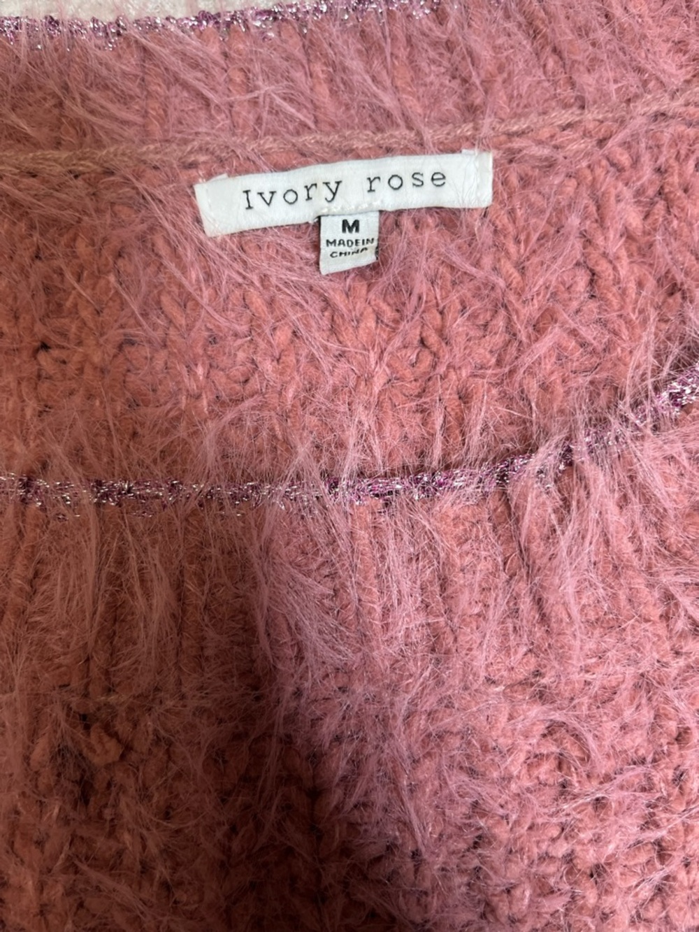 Ivory Rose Pink Eyelash Knit Scalloped Hem Crop Sweater Size Medium - Picture 10 of 17
